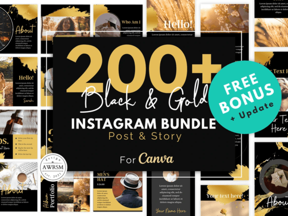 Download 200 Black Gold Instagram Template Bundle - Template bundle Collection